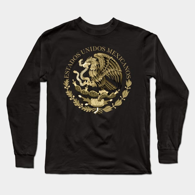 Mexico flag seal in sepia Long Sleeve T-Shirt by Sterling